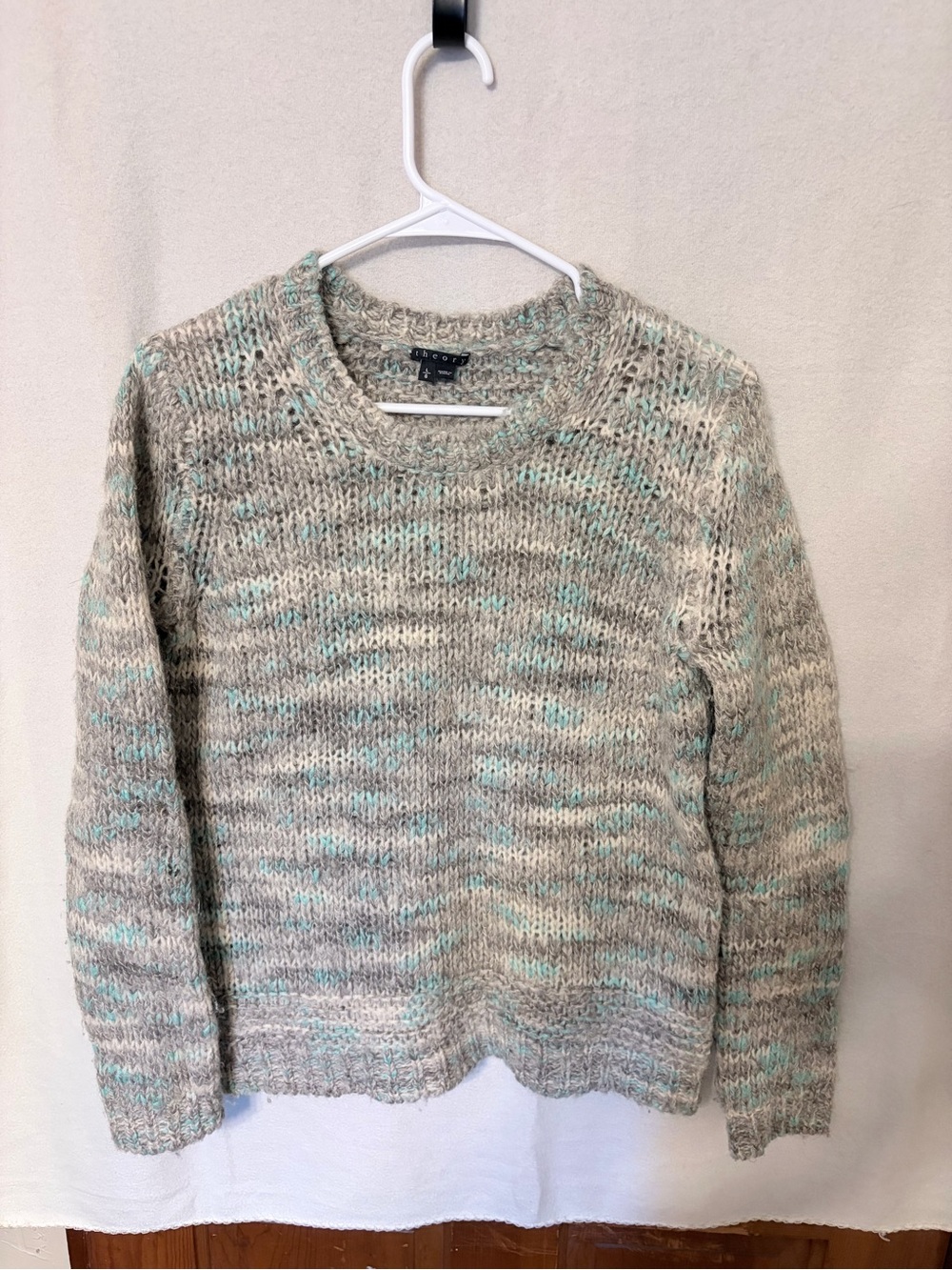 Theory Mint Splash Space Dye Alpaca Blend Knit Crewneck Sweater